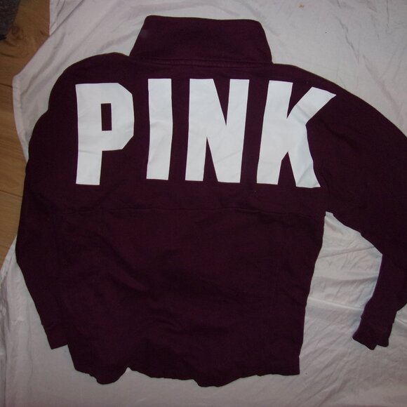 pink victorias secret size large womens sweatshirt logo maroon shirt - Picture 3 of 3